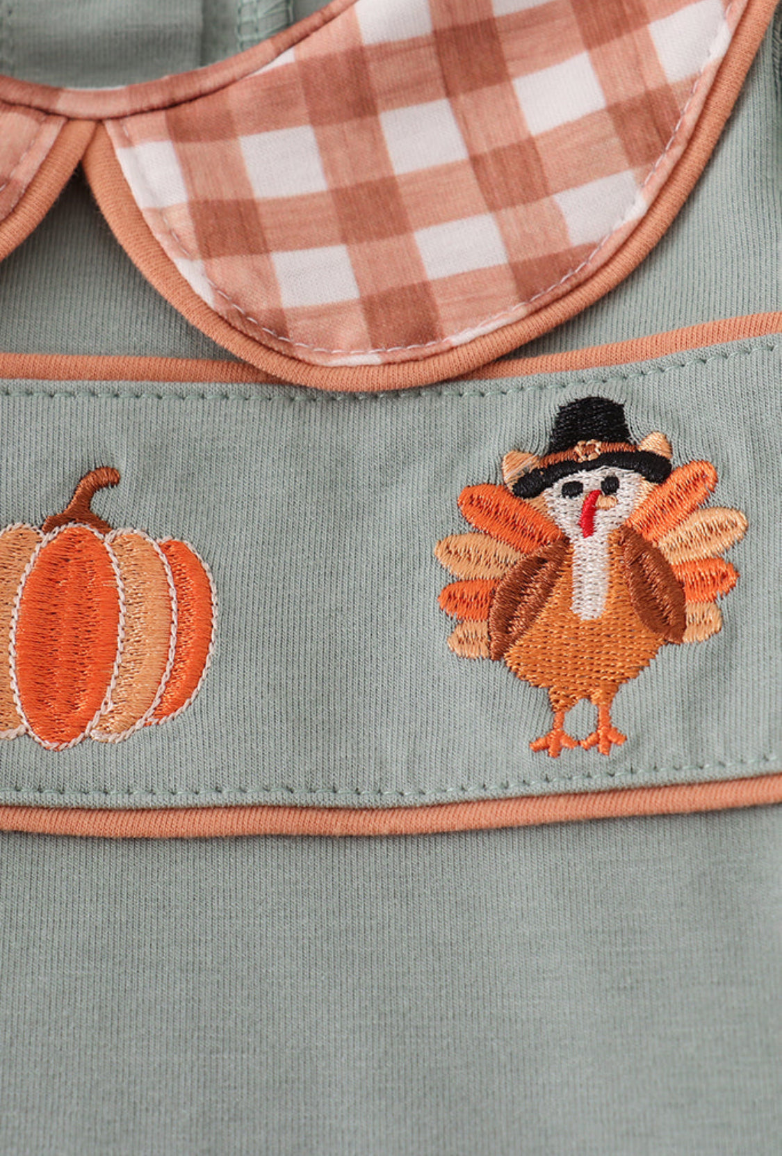 Sage Turkey Pumpkin Embroidery Girl’s Bloomer Set