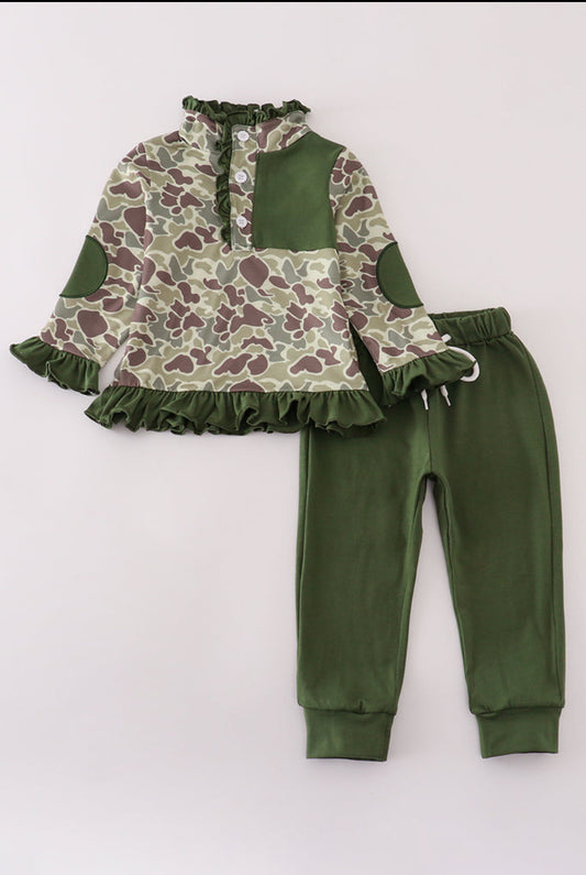 Camouflage Print Ruffle Girl’s Pant Set