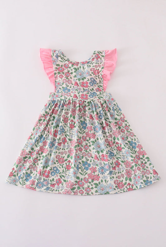 Vintage Floral Print Ruffle Dress