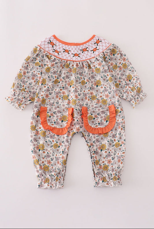 Floral Embroidery Smocked Girl’s Romper