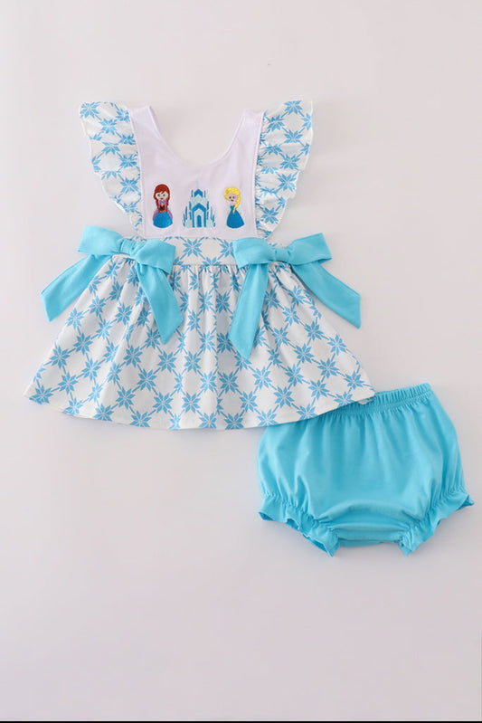 Blue Character Embroidery Girl’s Bloomer Set