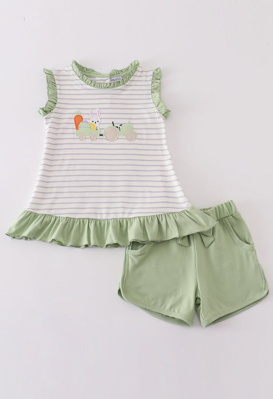 Easter Stripe Bunny Appliqué Girl’s Short Set