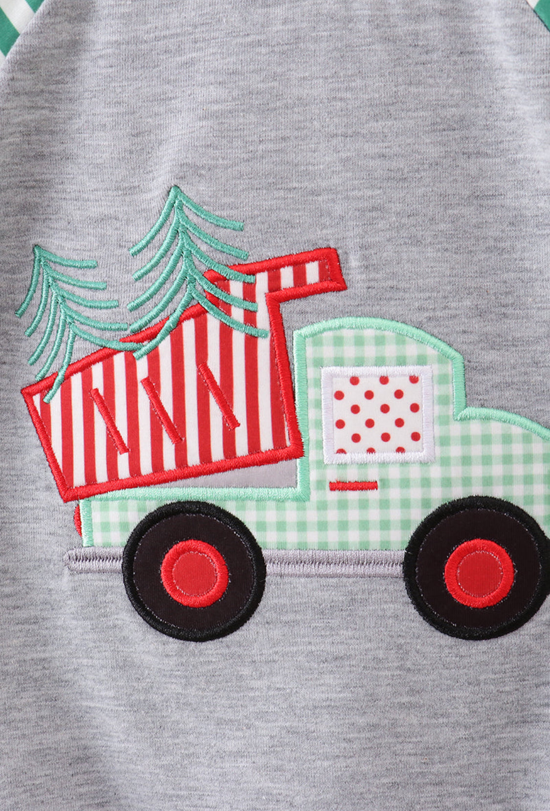 Green Tree Tractor Appliqué Stripe Boy’s Bubble