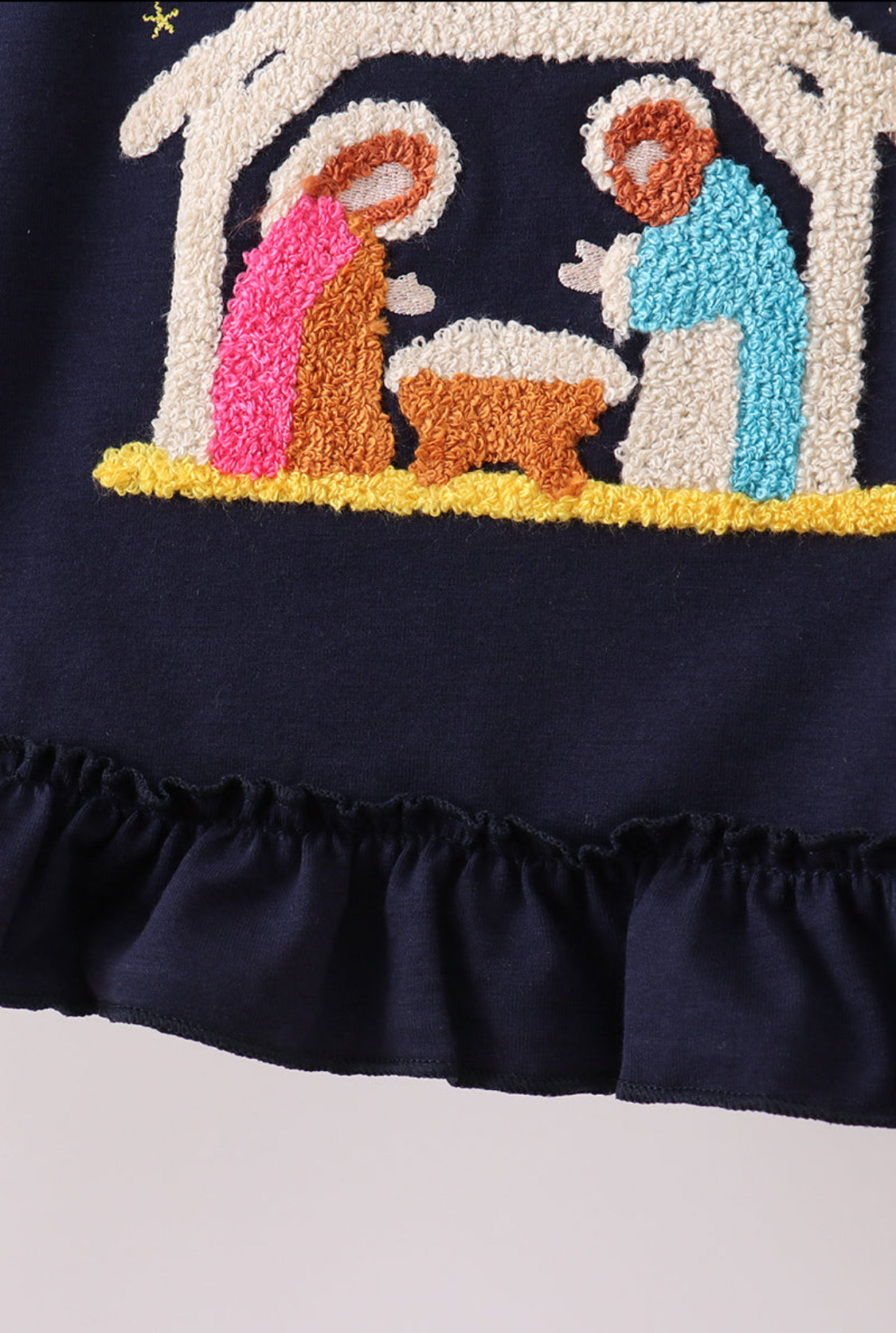 Navy Nativity French Knot Girl’s Bloomer Set