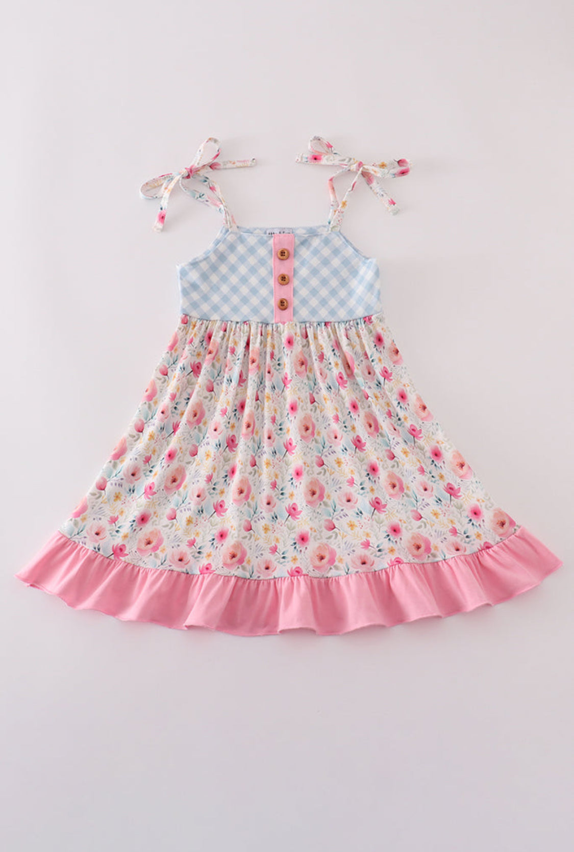 Pink Floral Print Strap Girl Dress