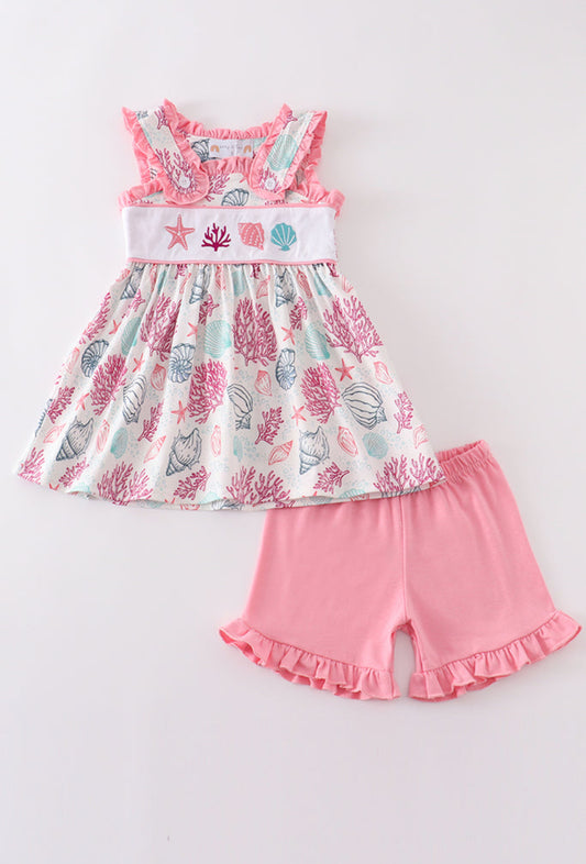 Pink Shell Embroidery Girl’s Set