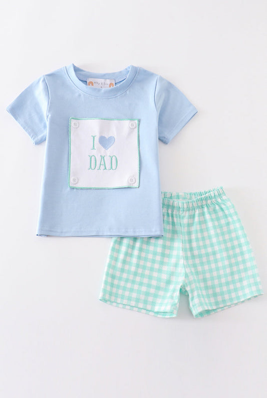 Blue I Love Dad Embroidery Boy Set