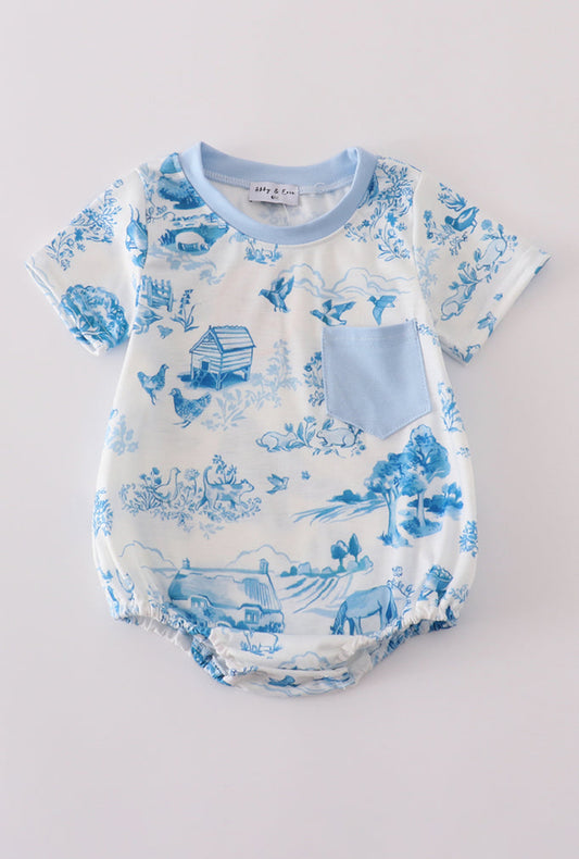 Blue Farm Print Pocket Boy’s Bubble