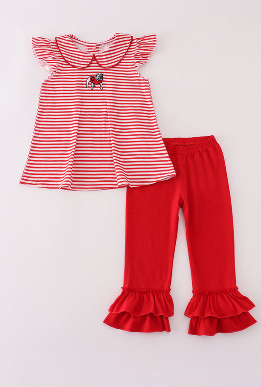 Georgia Embroidery Stripe Ruffle Girl’s Pants Set
