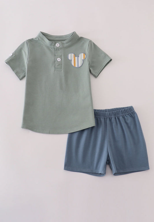 Green Character Appliqué Boy’s Short Set