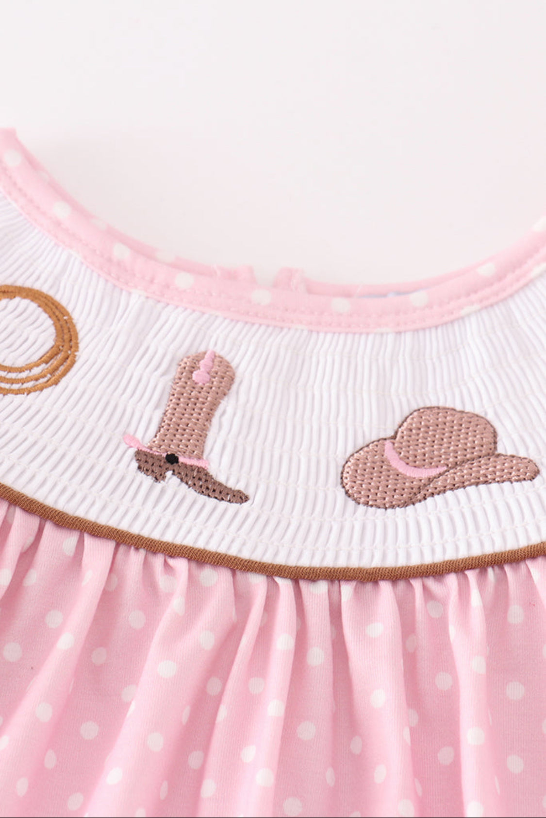 Pink Dot Smocked Western Embroidery Girl’s Dress