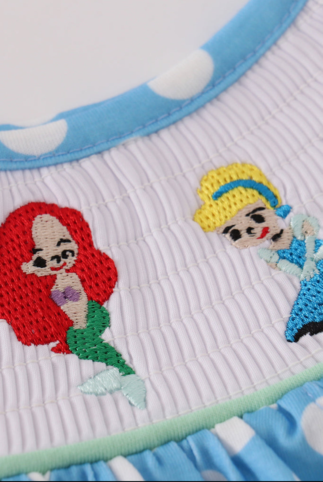 Blue Dot Character Embroidery Smocked Girl Bloomer Set