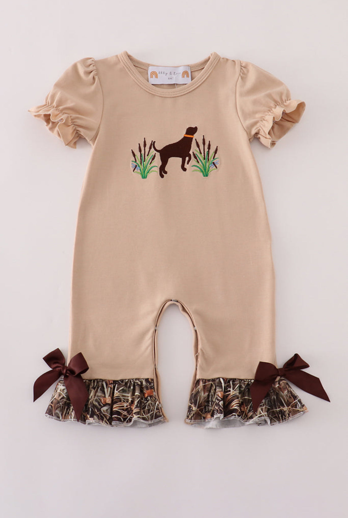 Camouflage Hound Embroidery Girl’s Ruffle Bubble