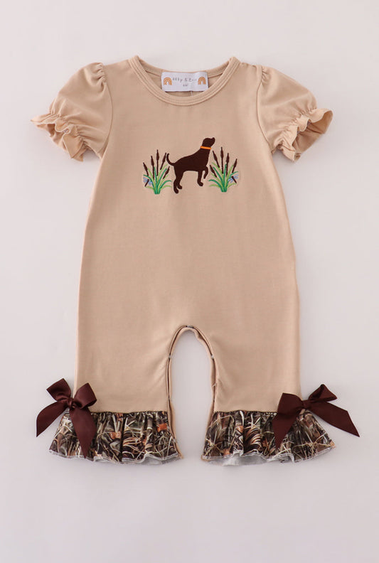 Camouflage Hound Embroidery Girl’s Ruffle Bubble