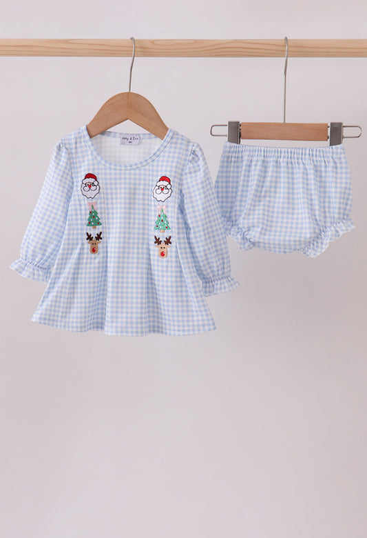 Blue Santa Claus Embroidery Bloomer Set