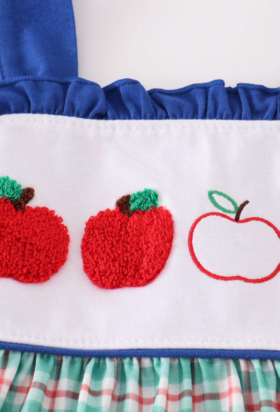 Blue Apple French Knot Plaid Dress