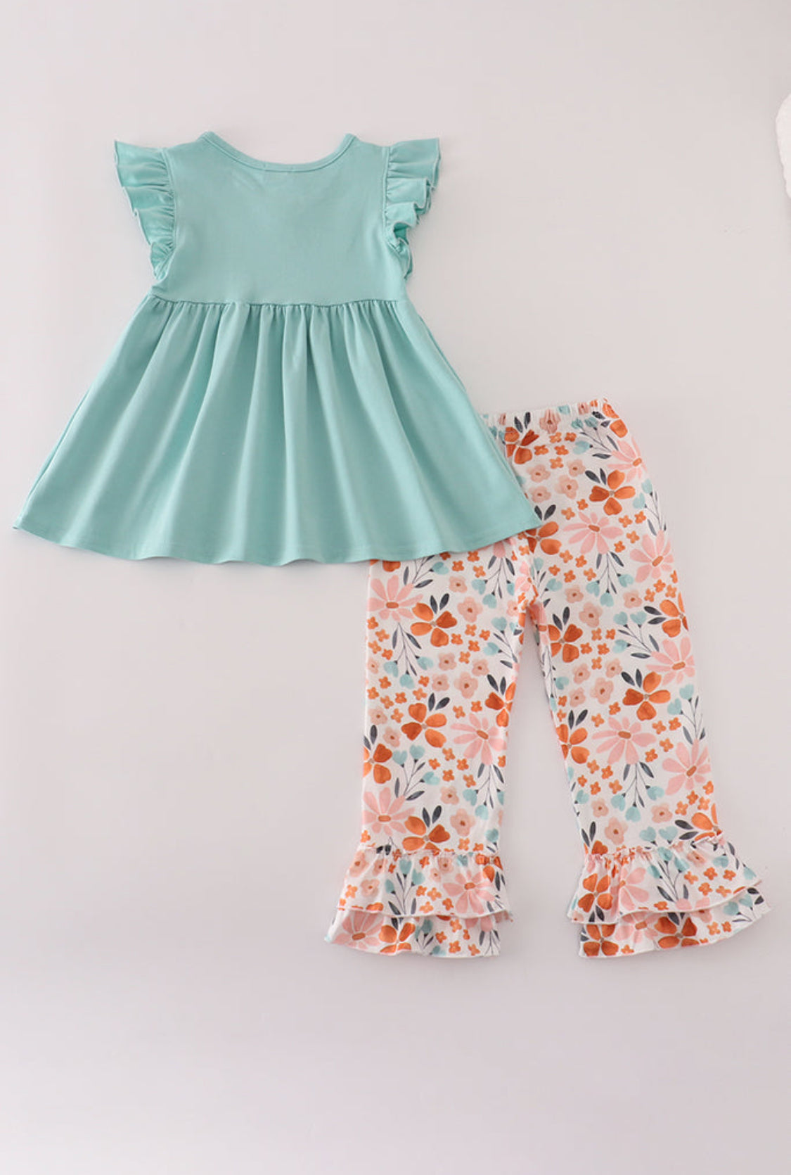 Sage Floral Ruffle Girl’s Pants Set