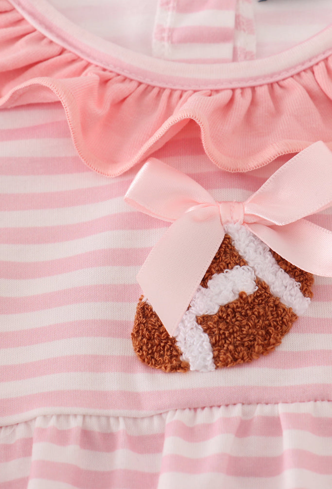 Pink Stripe Football French Knot Embroidery Girl Bubble