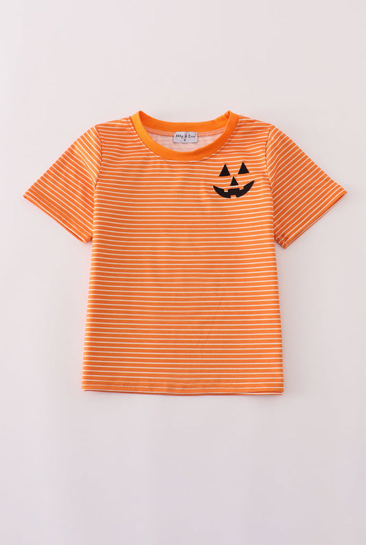 Orange Halloween Embroidery Stripe Boy’s Top