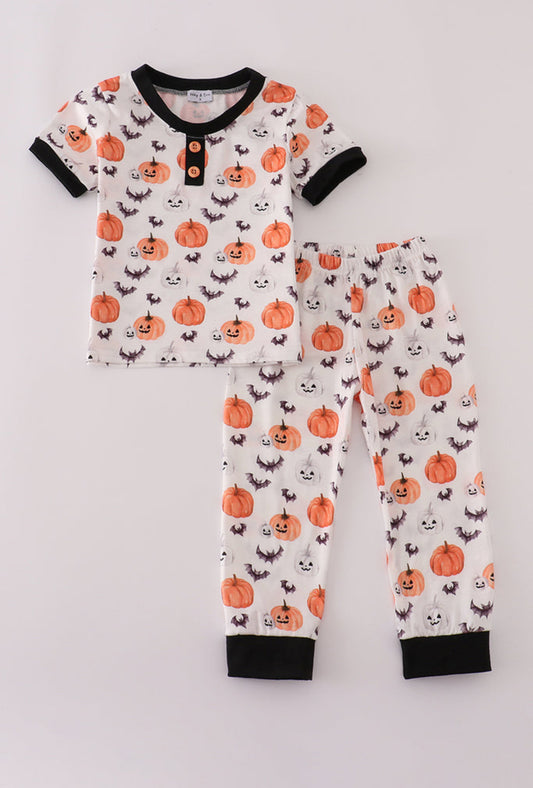 Black Pumpkin Print Boy’s Pants Set