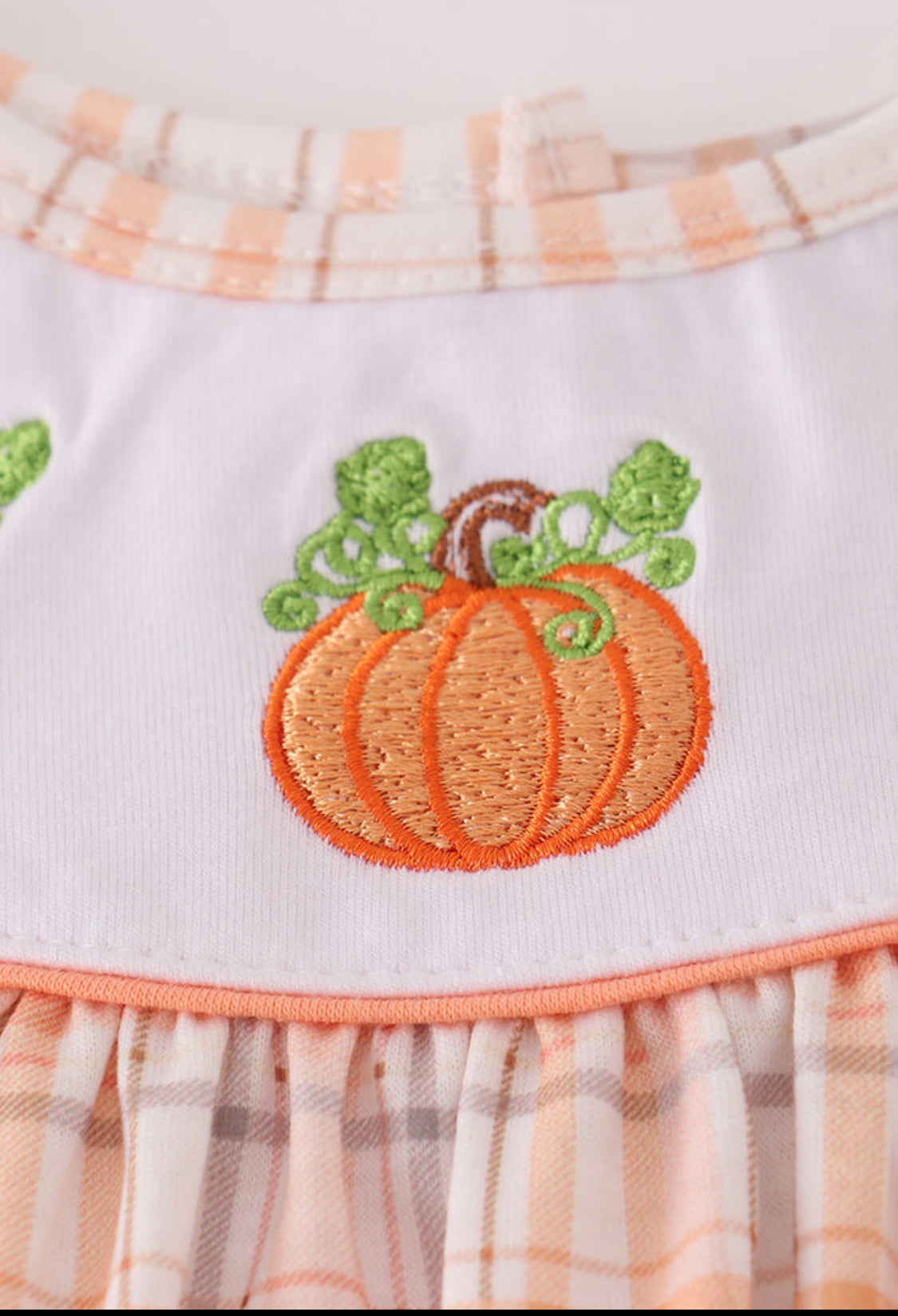 Orange Pumpkin Embroidery Plaid Dress