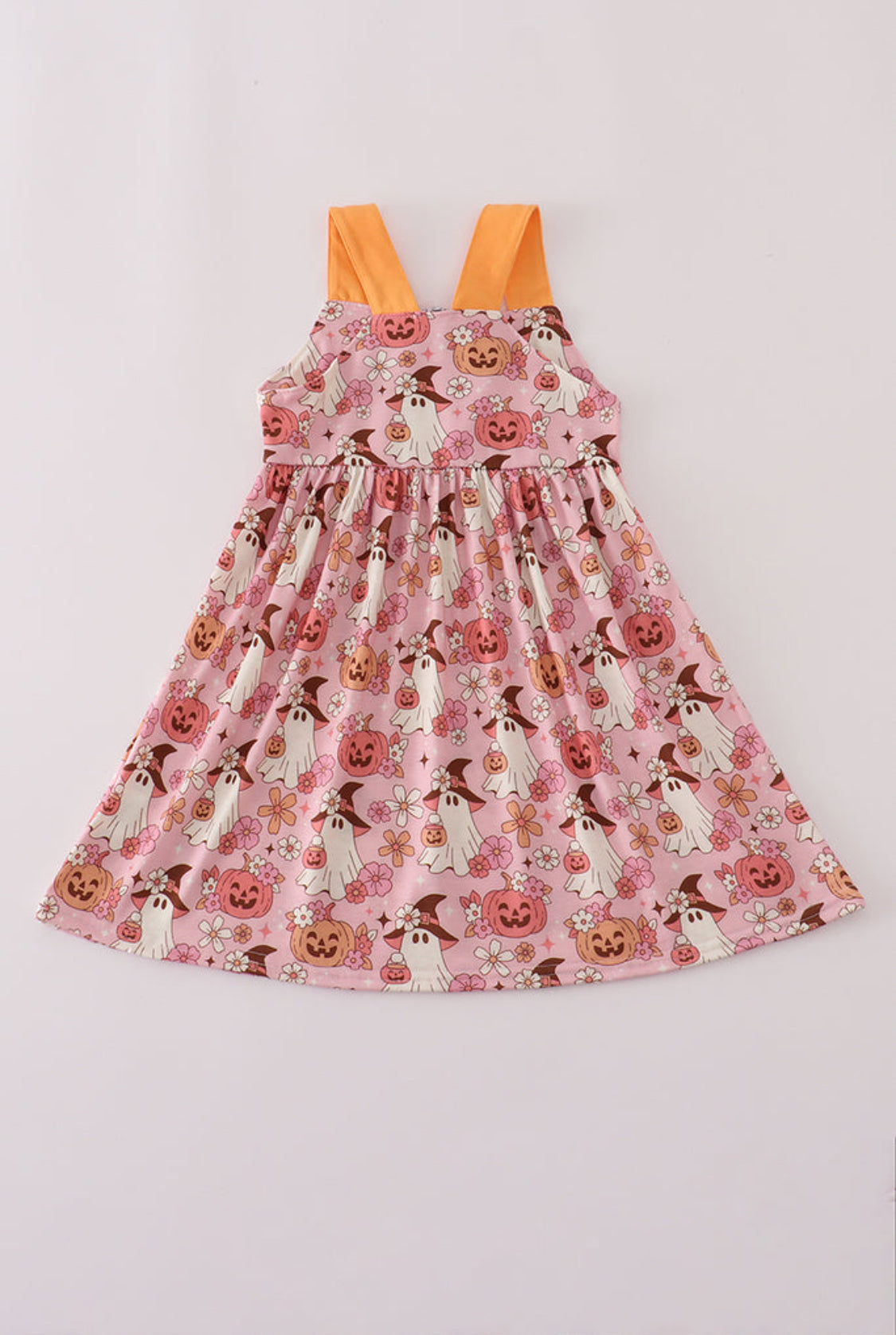 Orange Pumpkin Embroidery Plaid Girl’s Bubble