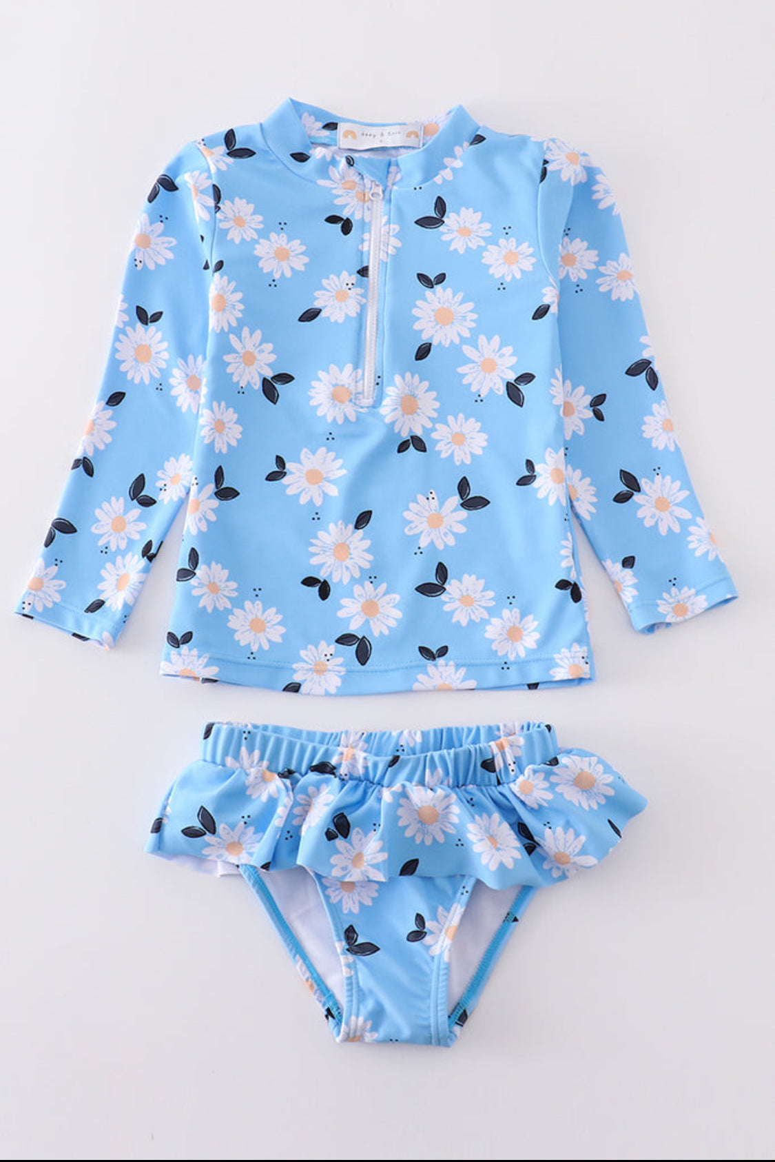 Blue Daisy Print 2pc Girl’s Swimsuit, UPF50+