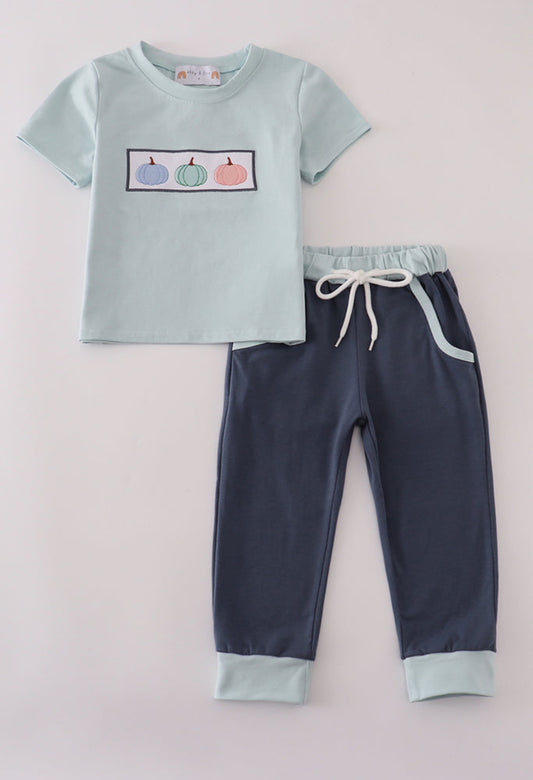 Blue Embroidery Boy’s Pants Set