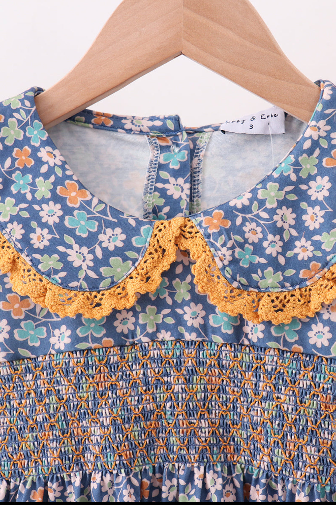 Navy Floral Smocked Ruffle Girl’s Pants Set
