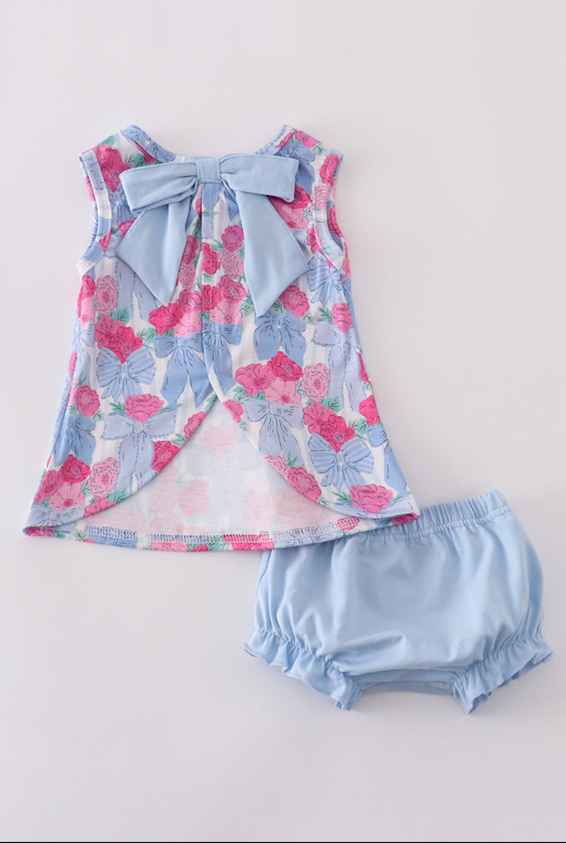 Blue Floral Bow Print Girl’s Bloomer Set