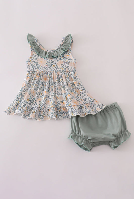 Fall Floral Print Ruffle Girl Bloomer Set