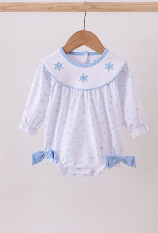 Premium Blue Snow Bow Embroidery Girl’s Bubble