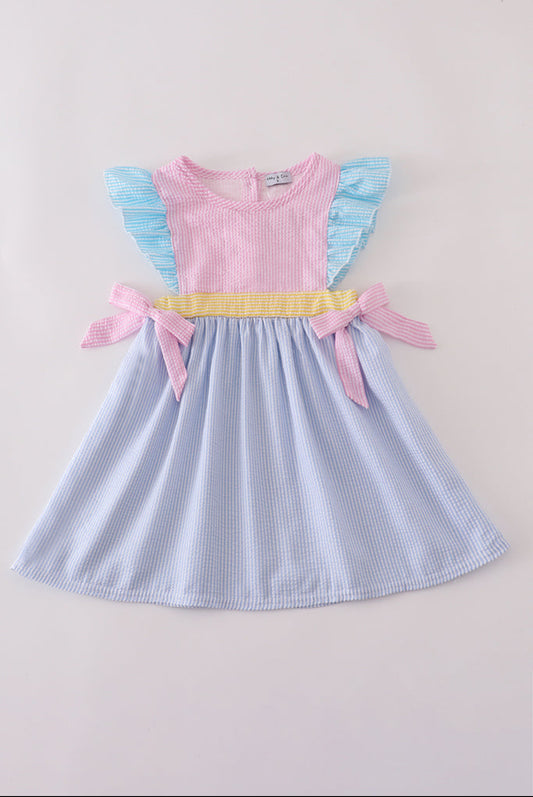 Multi Seersucker Stripe Ruffle Dress