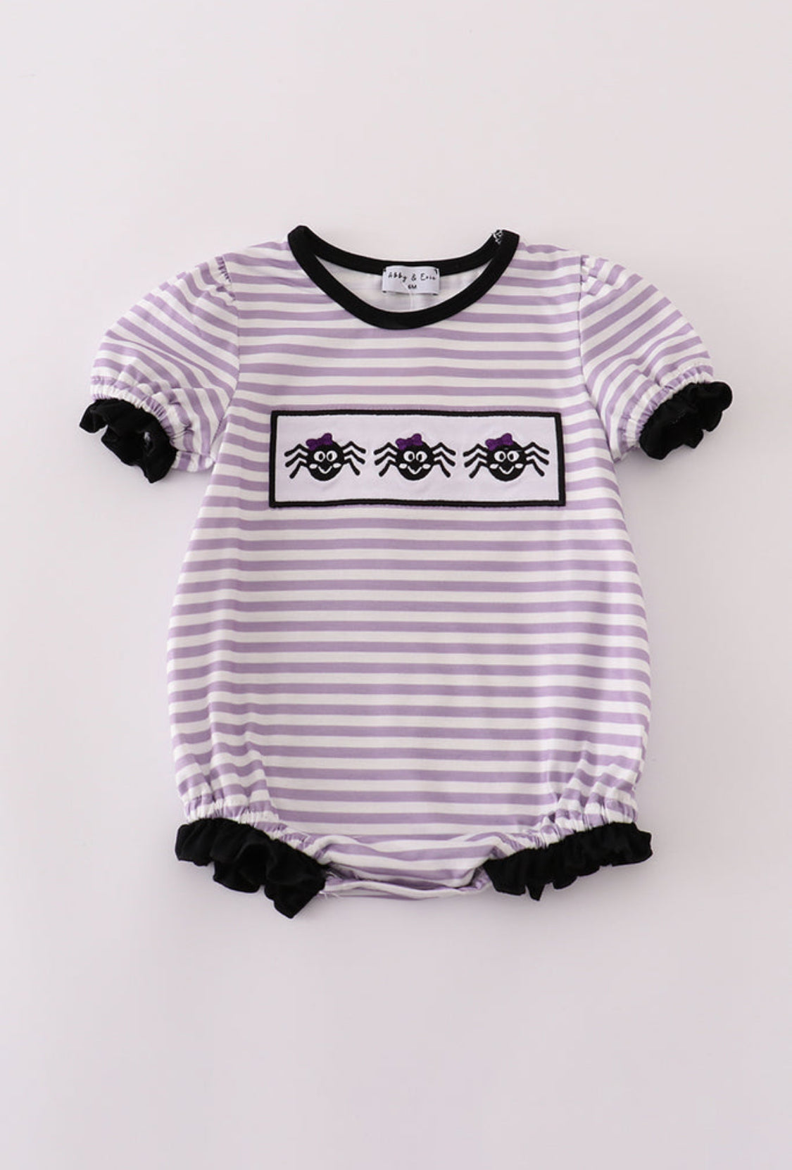 Purple Halloween Spider Embroidery Stripe Ruffle Girl’s Bubble