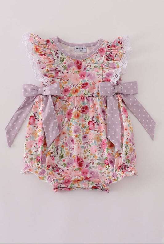 Purple Floral Print Ruffle Bubble