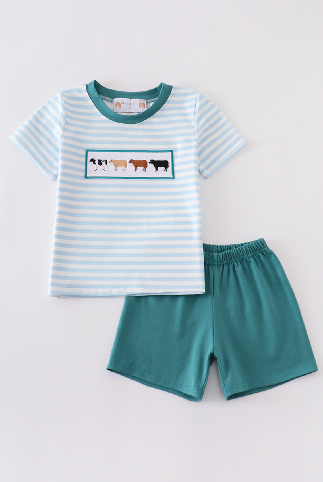 Blue Stripe Cow Embroidery Boy’s Set