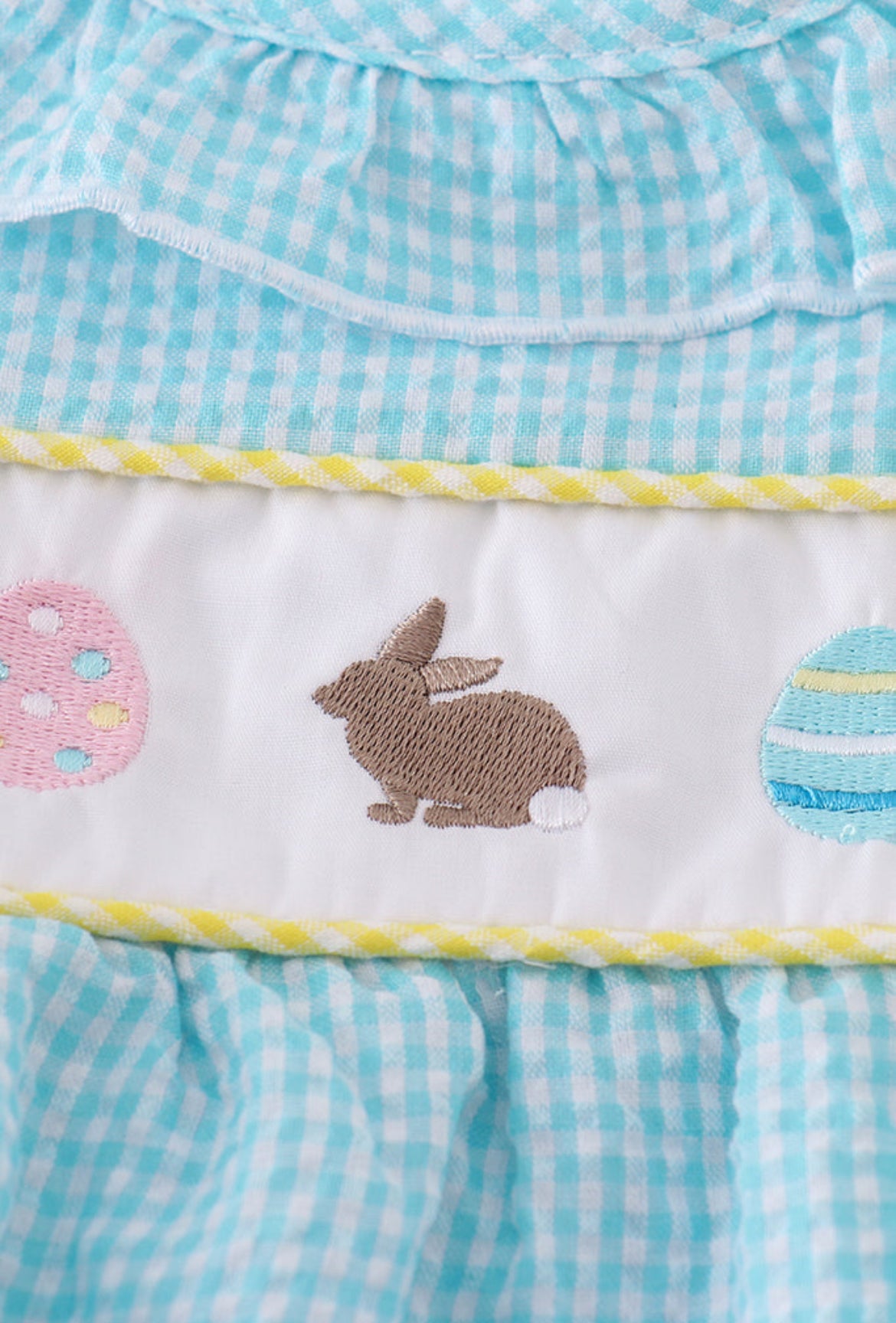 Girl’s Premium Mint Bunny Egg Embroidered Gingham Bubble