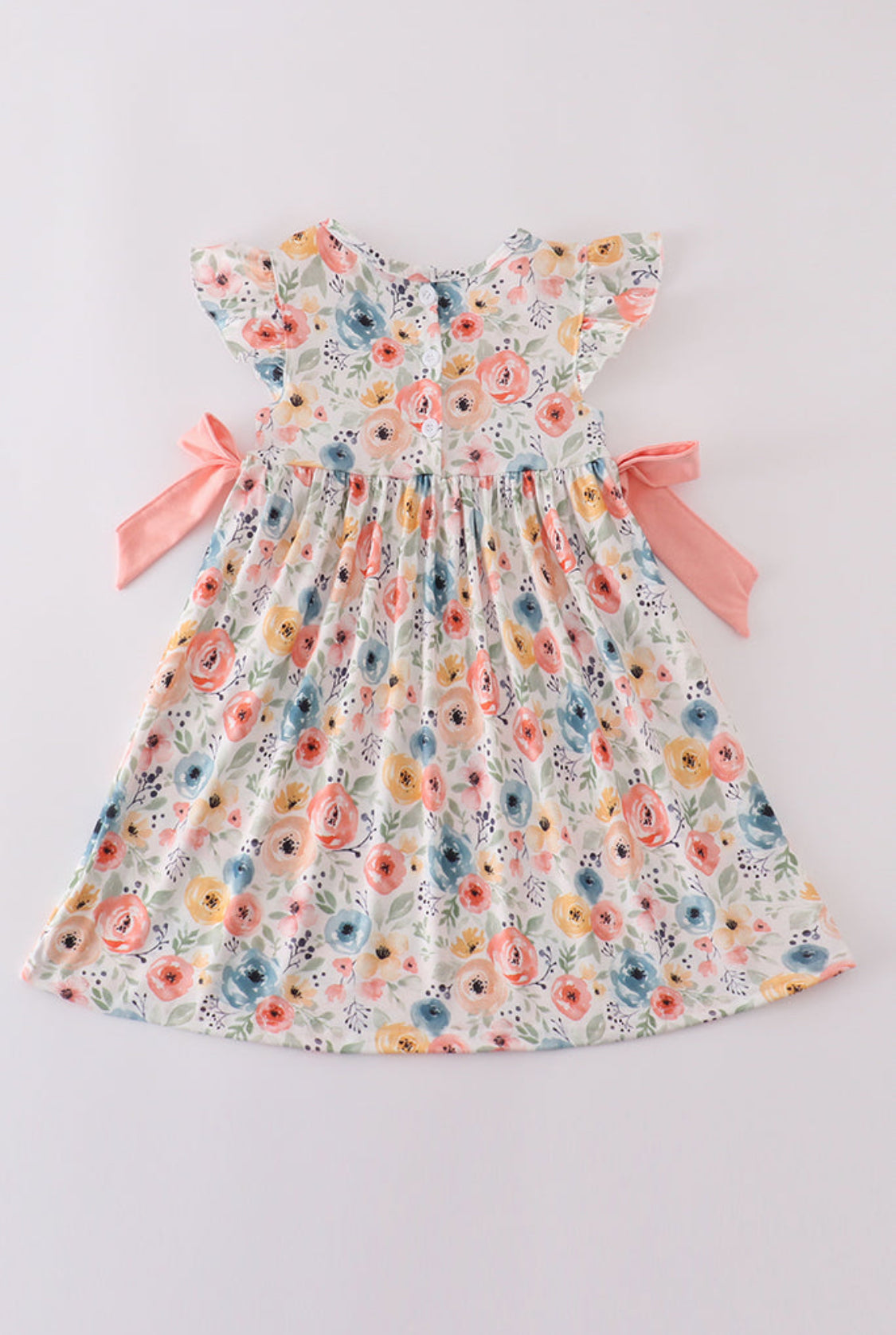 Floral Crab Embroidery Bow Ruffle Girl’s Dress