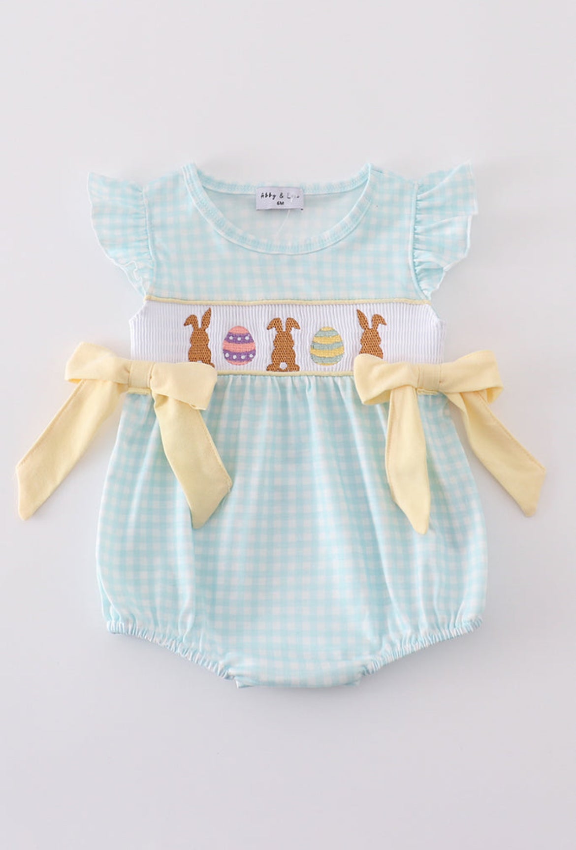 Girl’s Blue Bunny Embroidered Smocked Bubble