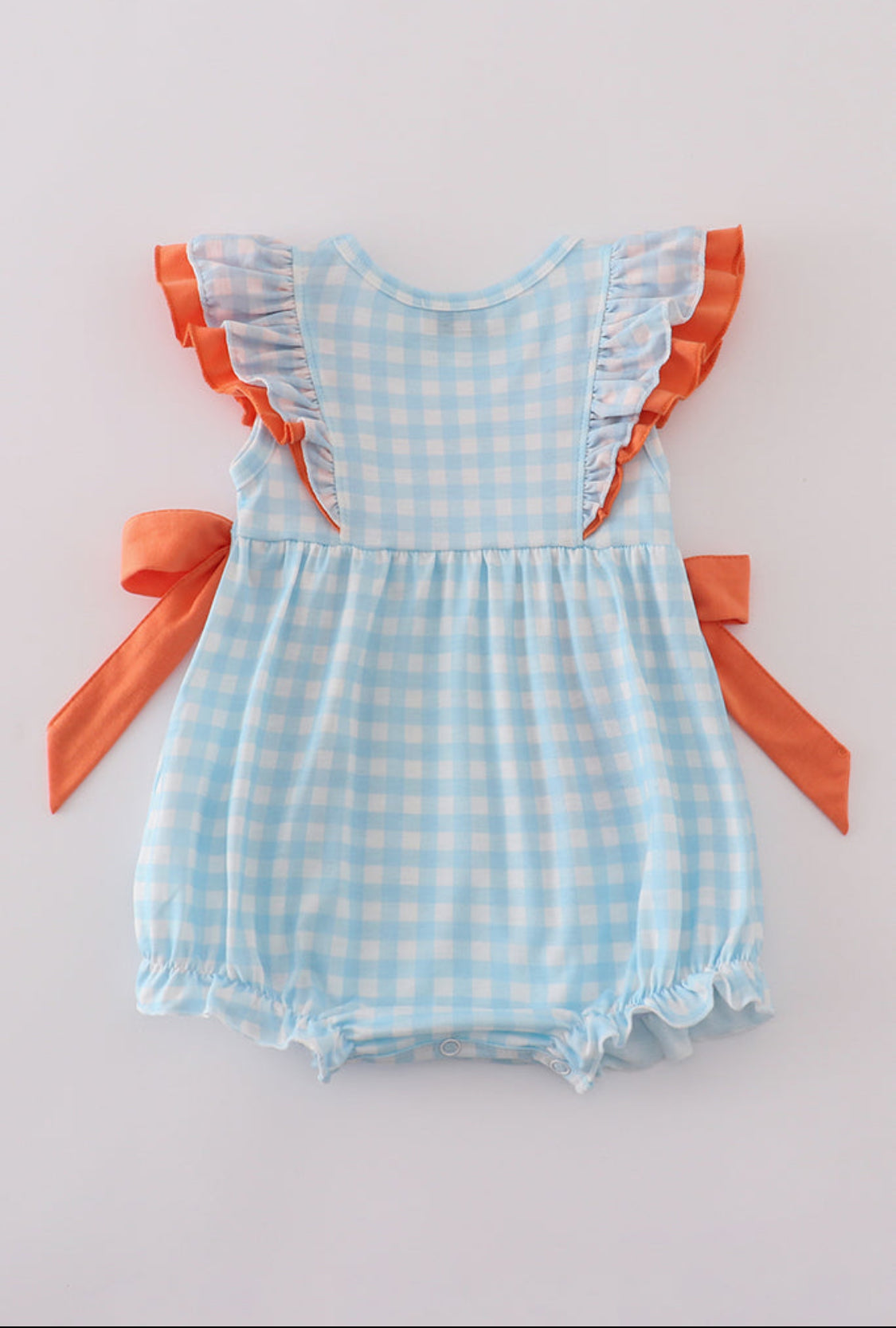 Blue Dinosaur Embroidery Ruffle Gingham Girl’s Bubble