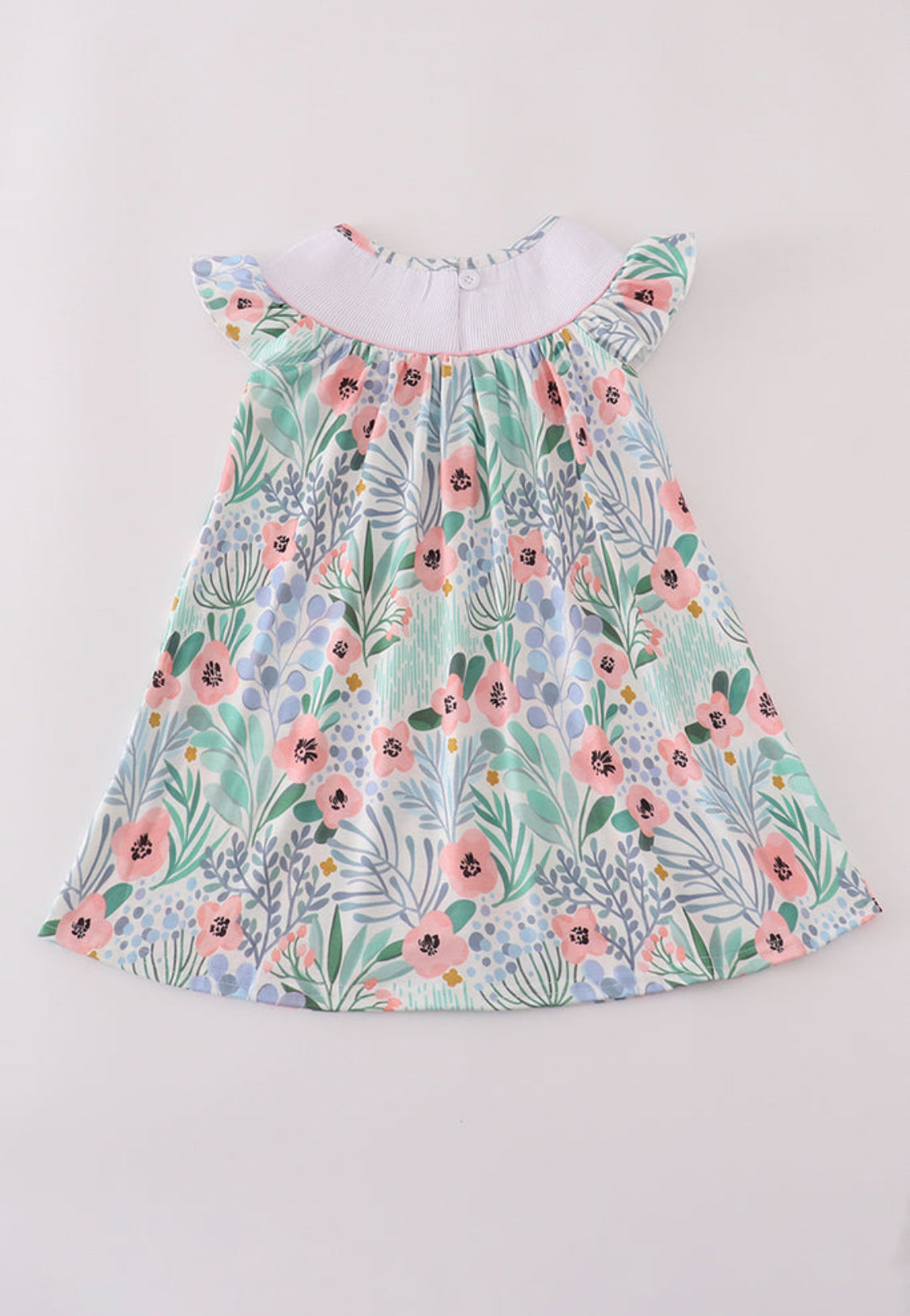 Floral Flamingo Embroidery Smocked Girl’s Dress