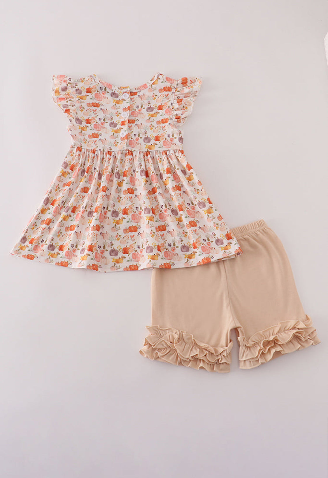 Beige French Knot Ruffle Girl’s Short Set