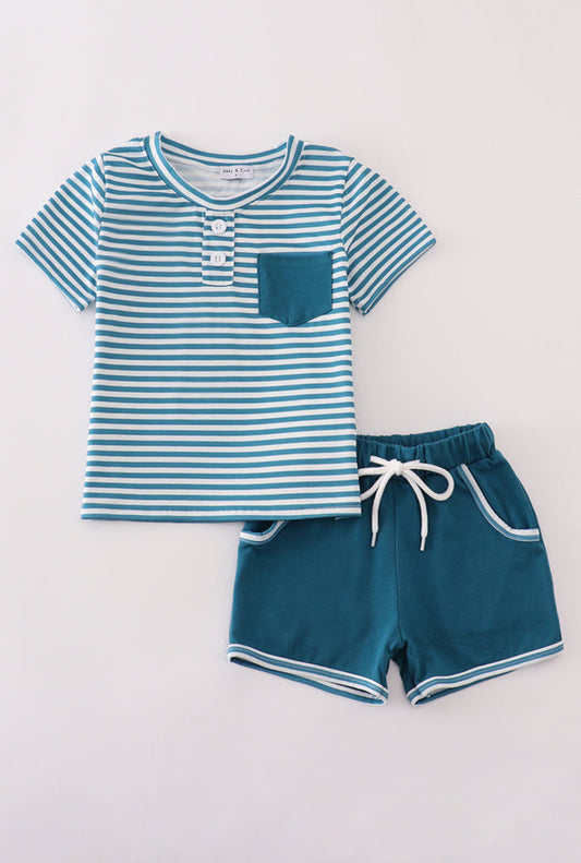 Teal Stripe Pocket Boy’s Short Set