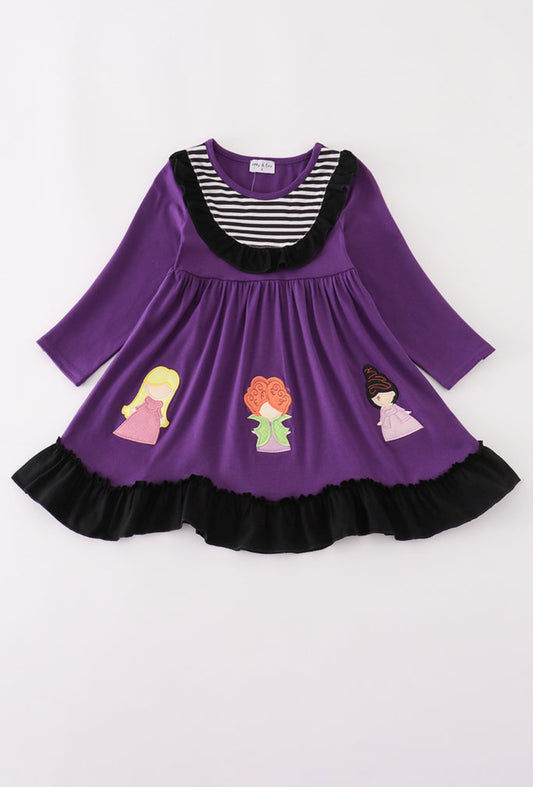 Purple Halloween Witch Appliqué Dress