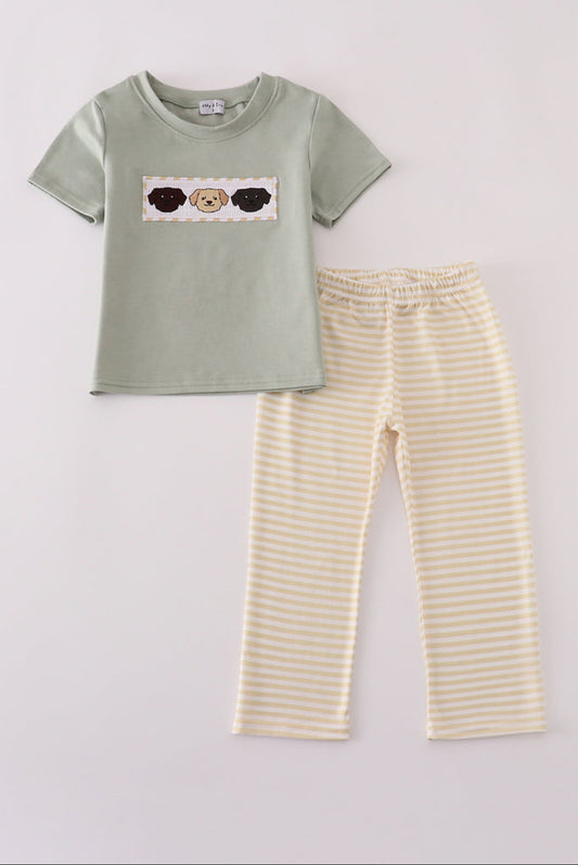 Puppy Embroidery Smocked Boy’s Pants