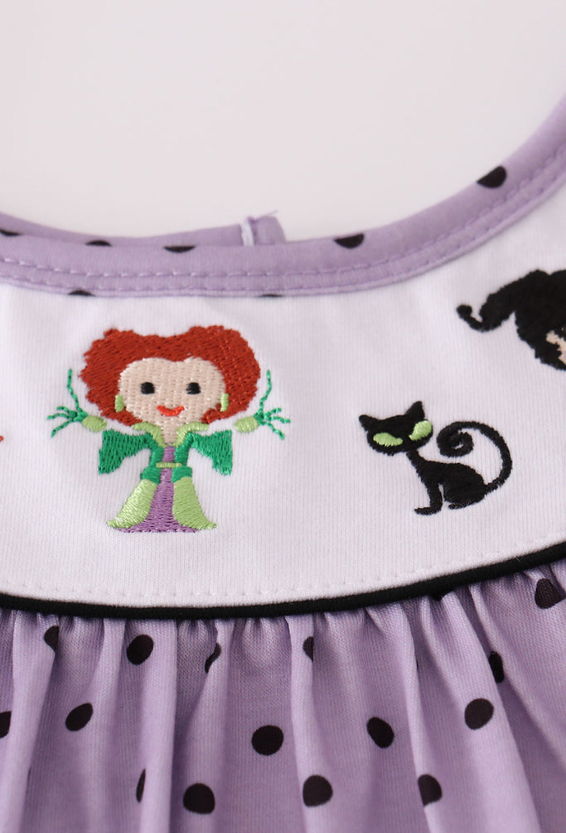 Purple Halloween Dot Witch Embroidery Girl’s Romper