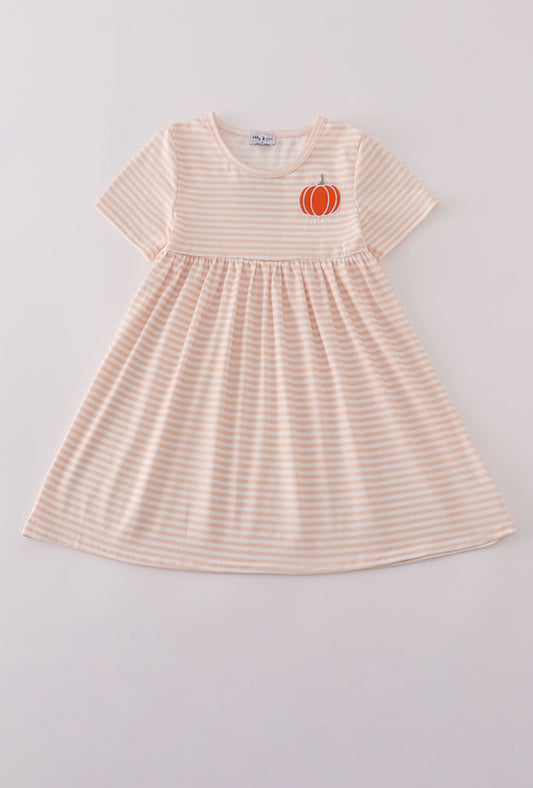 Pumpkin Embroidery Stripe Dress