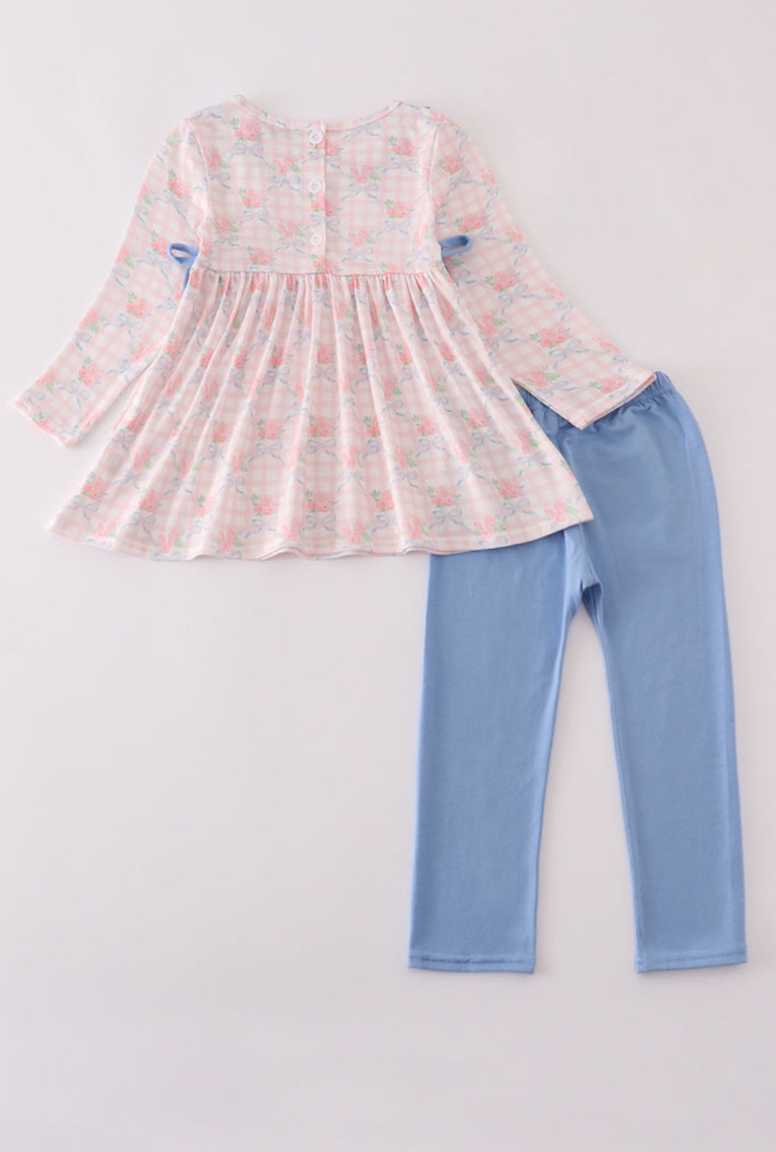 Pink Floral Print Ruffle Bow Girl’s Pants Set