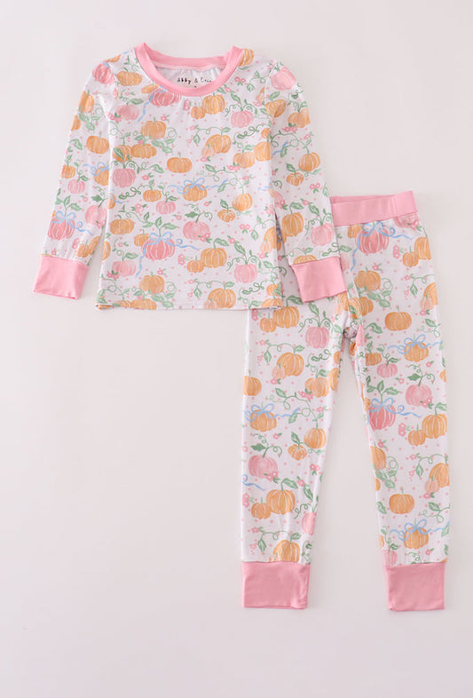 Pink Pumpkin Bamboo Girl’s Pajamas Set