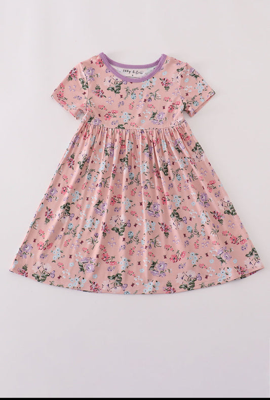 Purple Floral Print Bamboo Dress